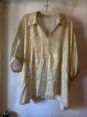 JODIFL Shimmery Gold V-Neck Blouse